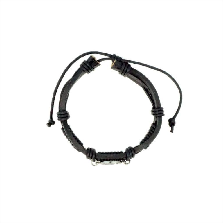 Gun Metal Leather Adjustable AA Bracelet - The Token Shop