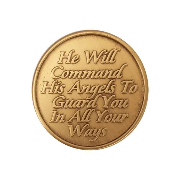 He Will Command His Angels To Guard You In All Your Ways Wendells Bronze Affirmation Medallions - The Token Shop