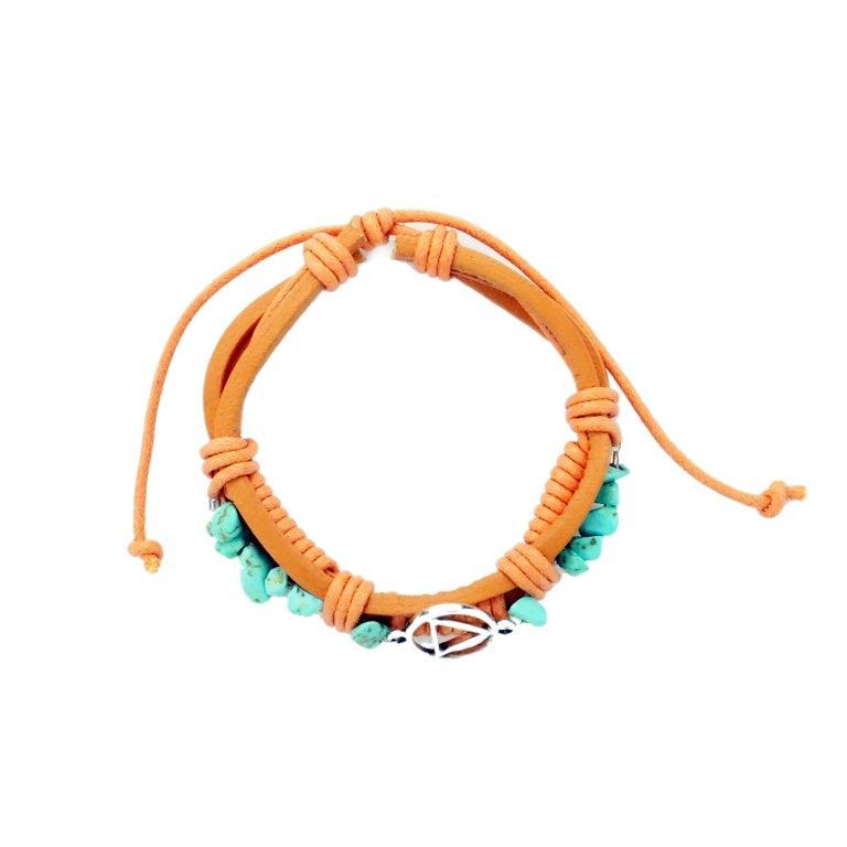 Orange Leather Adjustable AA Bracelet With Turquoise Beads - The Token Shop
