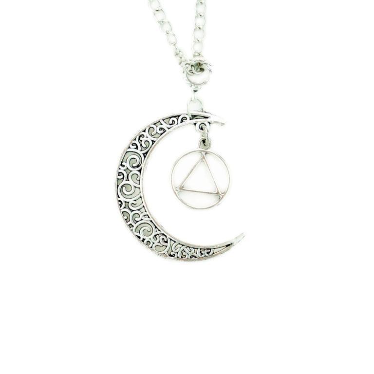Silver Moon Dangle Necklace with AA Charm - The Token Shop