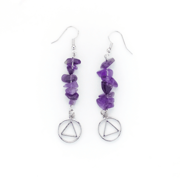 Amethyst Earrings with Silver Tone AA Charm - The Token Shop