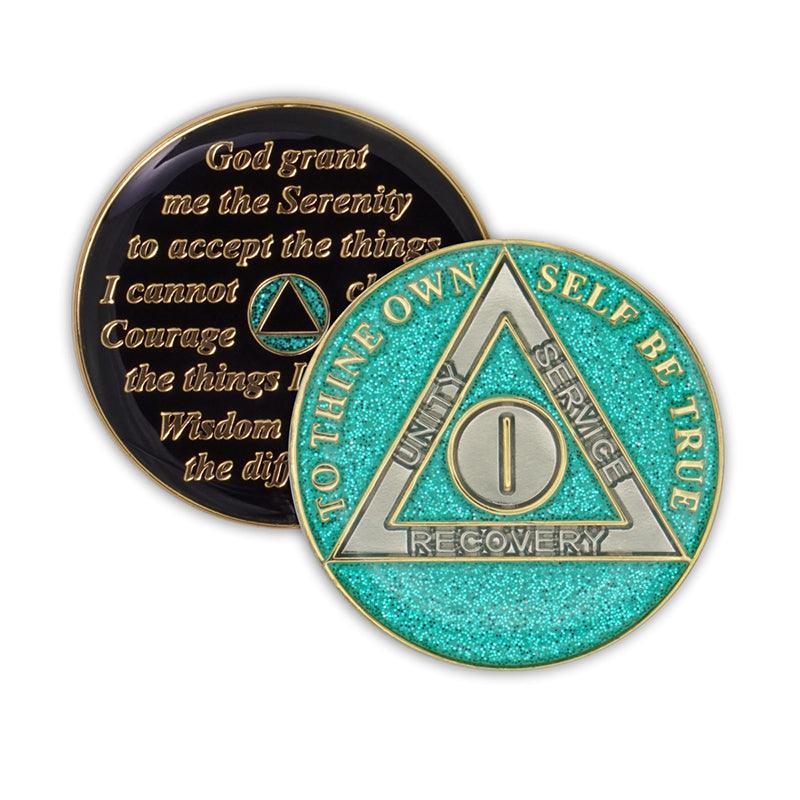 Aqua Glitter Triplate AA Chips - The Token Shop