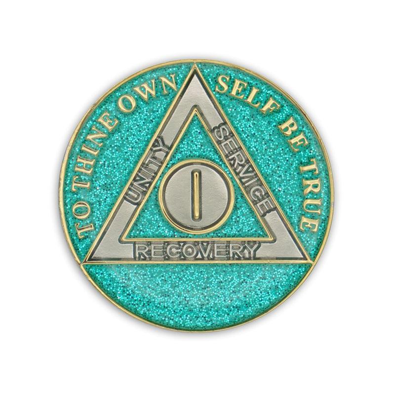 Aqua Glitter Triplate AA Chips - The Token Shop