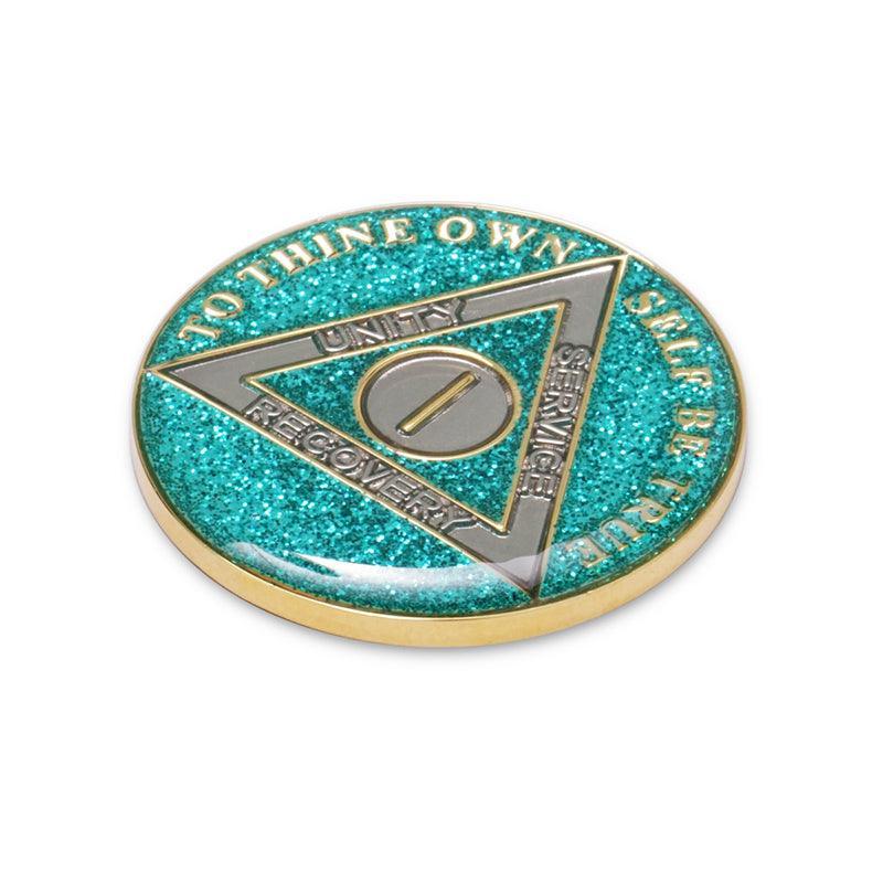 Aqua Glitter Triplate AA Chips - The Token Shop