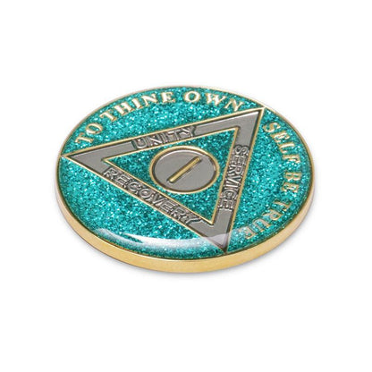 Aqua Glitter Triplate AA Chips - The Token Shop