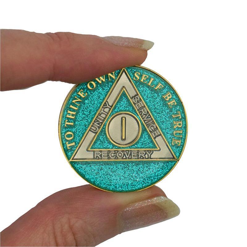 Aqua Glitter Triplate AA Chips - The Token Shop
