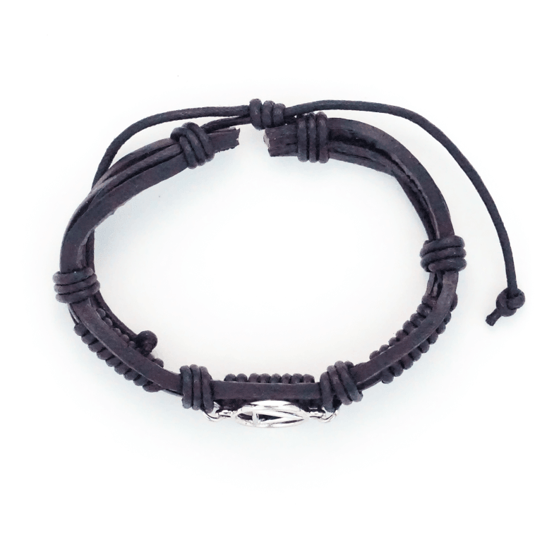 Black Leather Adjustable AA Bracelet - The Token Shop