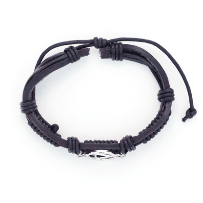Black Leather Adjustable AA Bracelet - The Token Shop