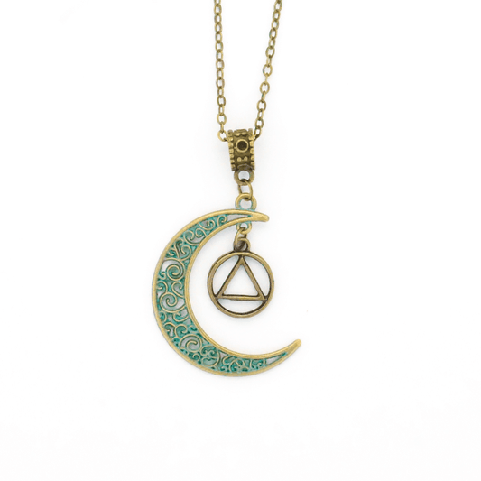 Bronze Patina Moon Dangle Necklace with AA Charm - The Token Shop
