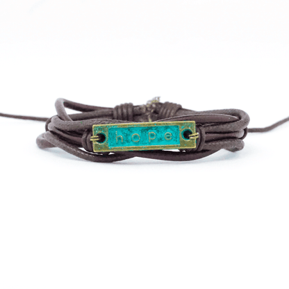 Brown Leather Hope AA Bracelet - The Token Shop