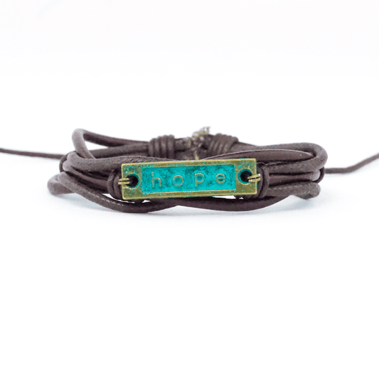 Brown Leather Hope AA Bracelet - The Token Shop