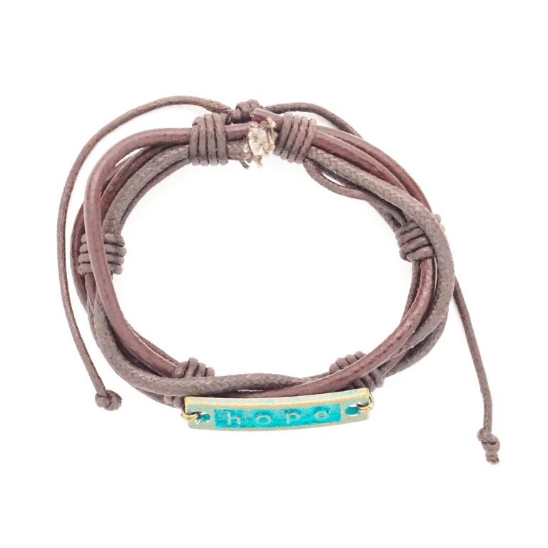 Brown Leather Hope AA Bracelet - The Token Shop