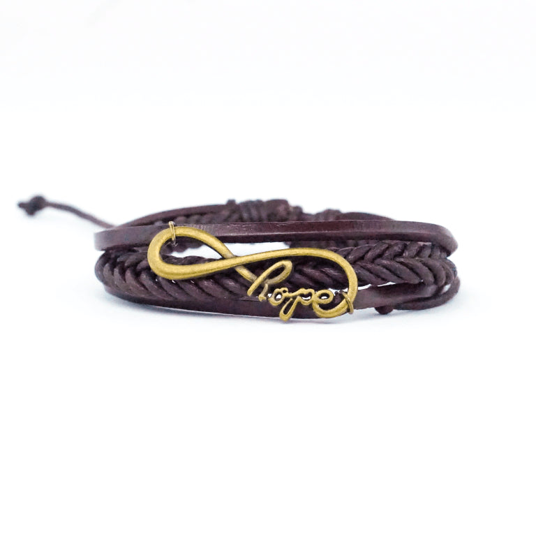 Brown Leather Infinite Hope AA Bracelet - The Token Shop