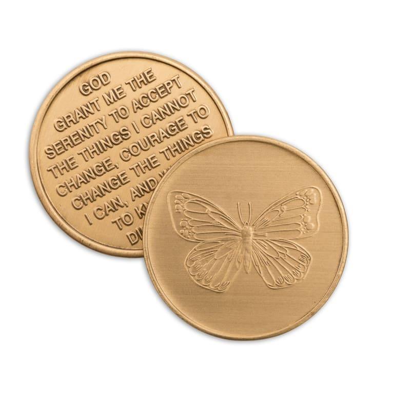 Butterfly Serenity Prayer Bronze Affirmation Medallions - The Token Shop
