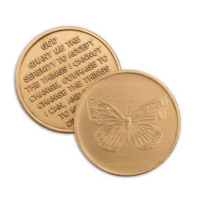 Butterfly Serenity Prayer Bronze Affirmation Medallions - The Token Shop