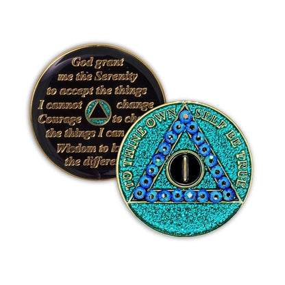 Crystallized Aqua Glitter Triplate AA Chips - The Token Shop