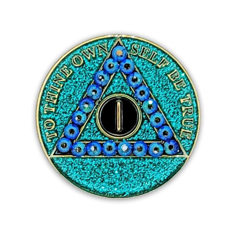 Crystallized Aqua Glitter Triplate AA Chips - The Token Shop