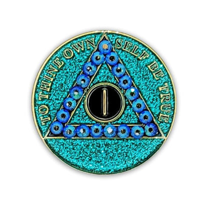 Crystallized Aqua Glitter Triplate AA Chips - The Token Shop
