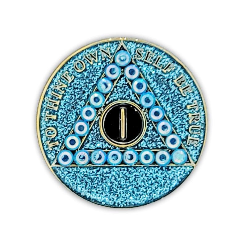 Crystallized Blue Glitter Triplate AA Chips - The Token Shop