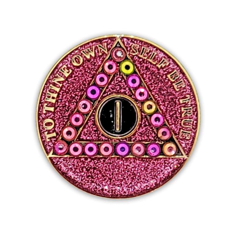Crystallized Pink Glitter Triplate AA Chips - The Token Shop