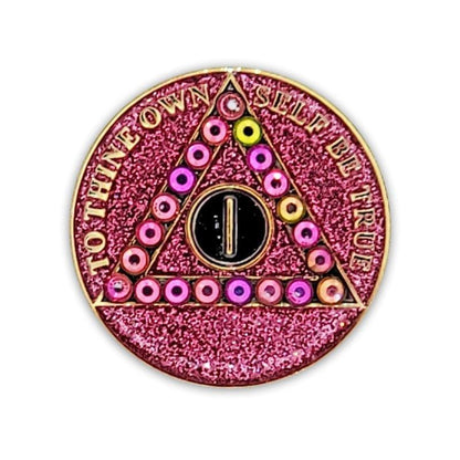 Crystallized Pink Glitter Triplate AA Chips - The Token Shop