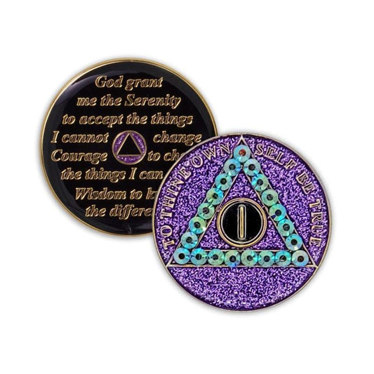 Crystallized Purple Glitter Triplate AA Chips - The Token Shop