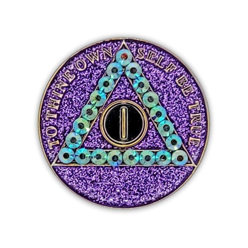 Crystallized Purple Glitter Triplate AA Chips - The Token Shop