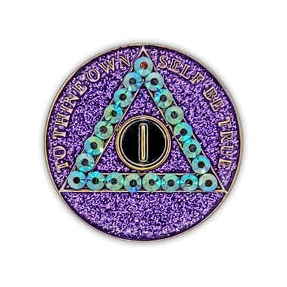 Crystallized Purple Glitter Triplate AA Chips - The Token Shop