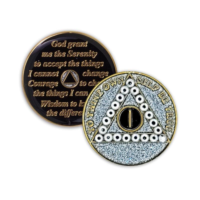 Crystallized Silver Glitter Triplate AA Chips - The Token Shop