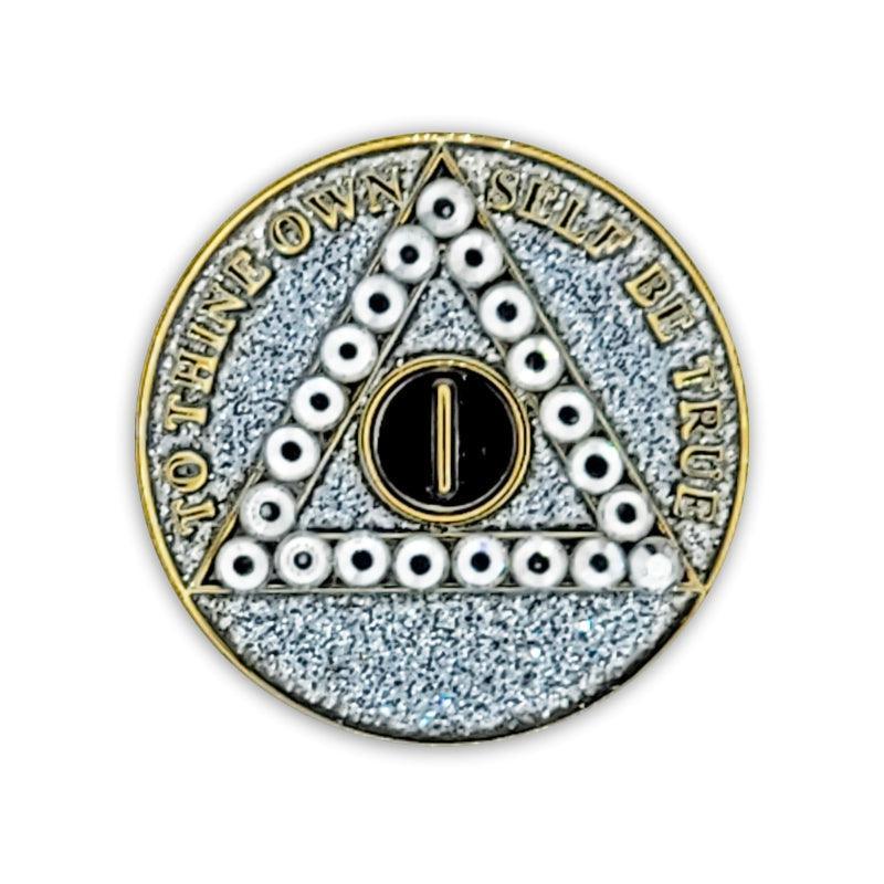 Crystallized Silver Glitter Triplate AA Chips - The Token Shop
