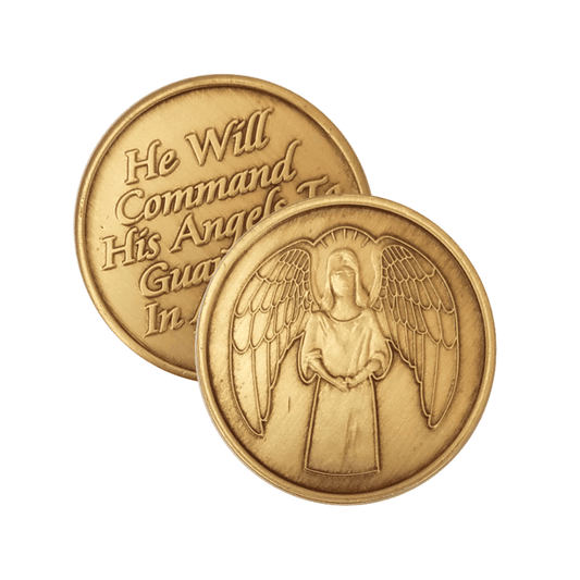 He Will Command His Angels To Guard You In All Your Ways Wendells Bronze Affirmation Medallions - The Token Shop