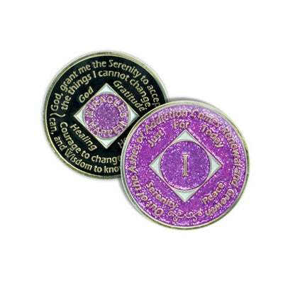 Lavender Glitter Triplate NA Medallions - The Token Shop