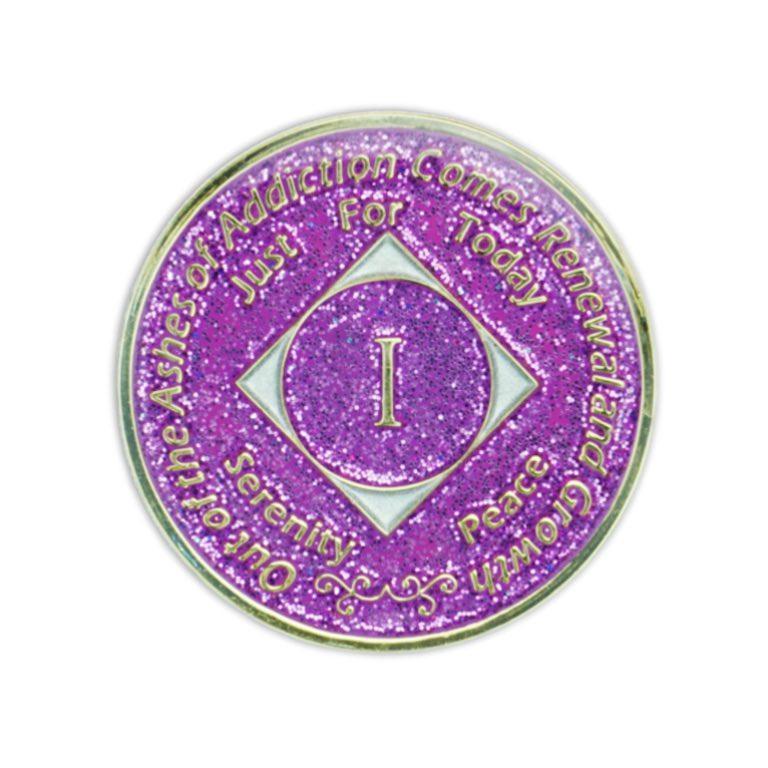 Lavender Glitter Triplate NA Medallions - The Token Shop