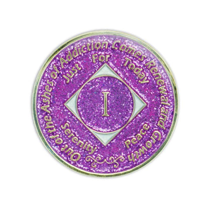 Lavender Glitter Triplate NA Medallions - The Token Shop