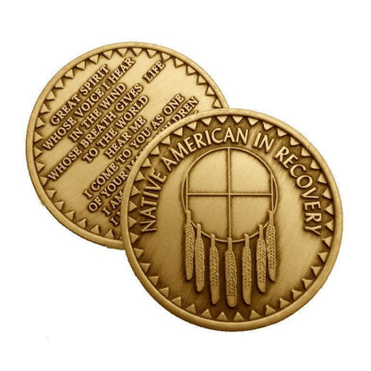 Native American In Recovery Bronze Affirmation Medallions - The Token Shop