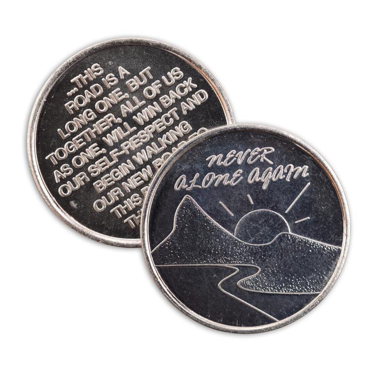 Never Alone Again Aluminum Affirmation Coin - The Token Shop