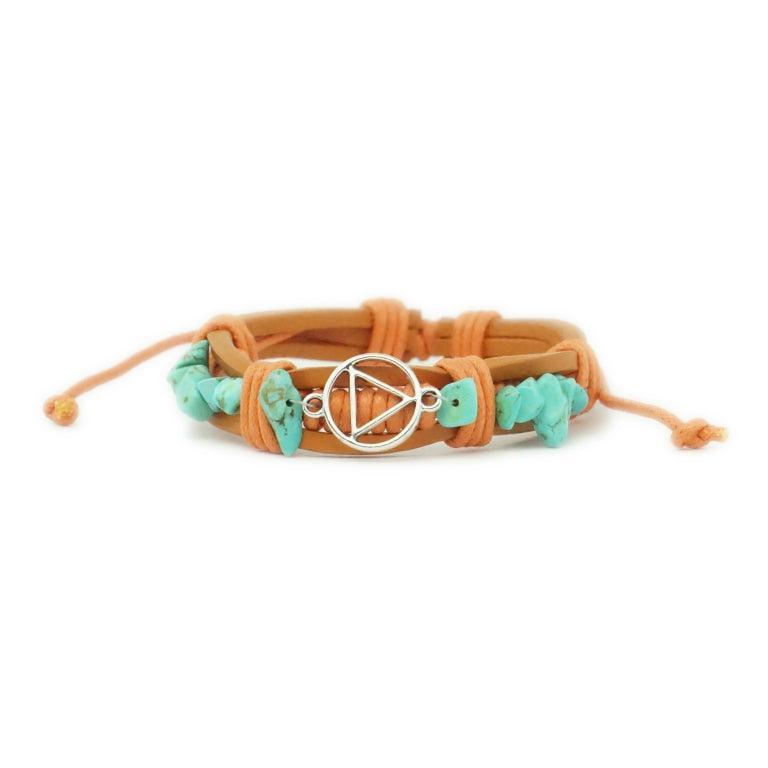 Orange Leather Adjustable AA Bracelet With Turquoise Beads - The Token Shop