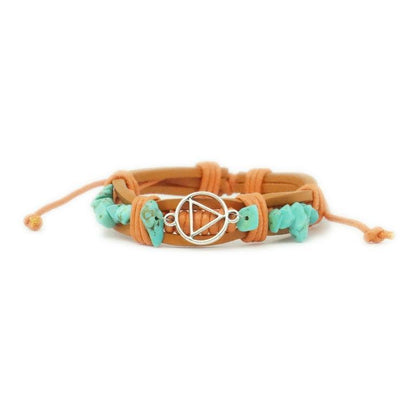 Orange Leather Adjustable AA Bracelet With Turquoise Beads - The Token Shop