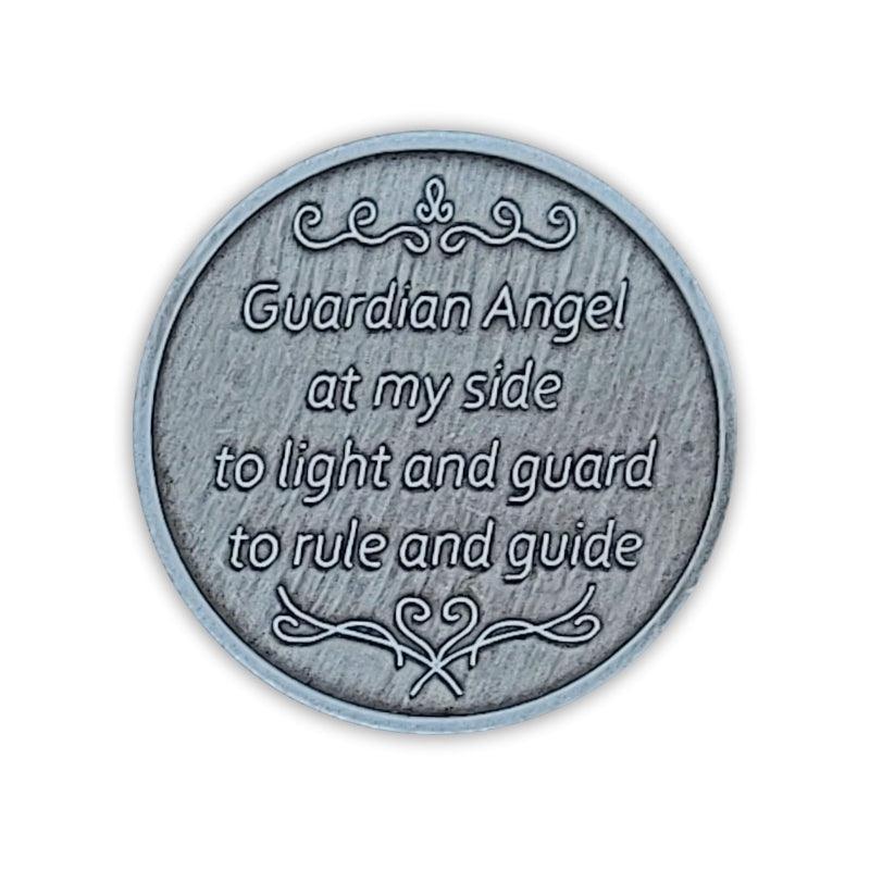 Pewter Guardian Angel With Aqua Gemstone - The Token Shop