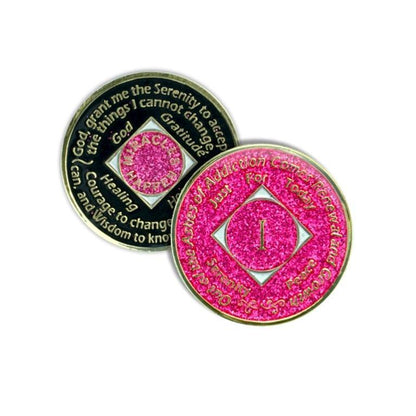 Pink Glitter Triplate NA Medallions - The Token Shop