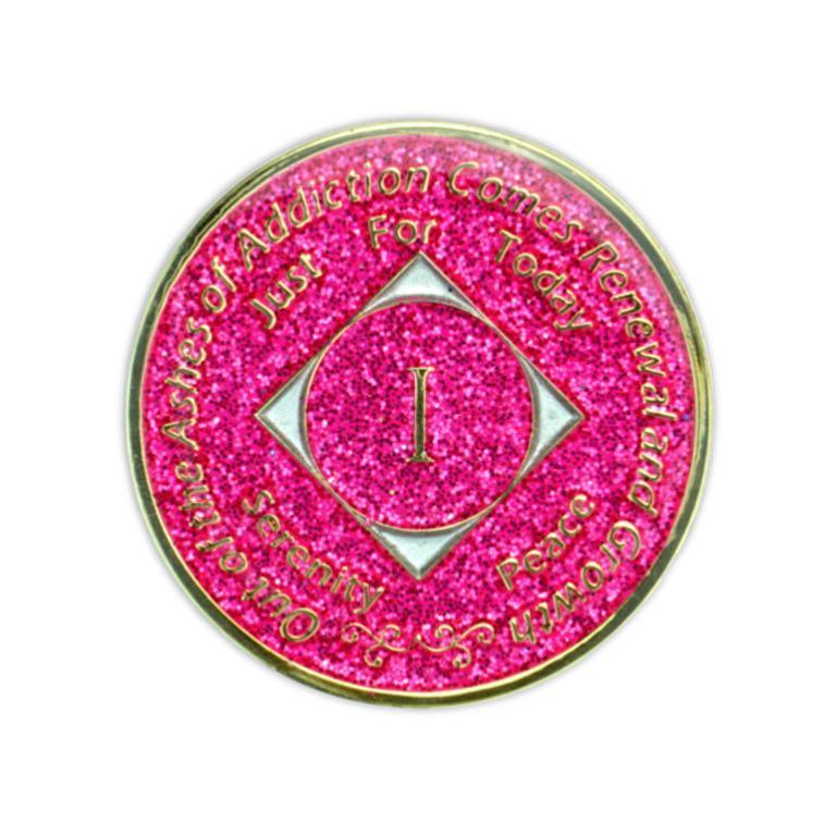 Pink Glitter Triplate NA Medallions - The Token Shop