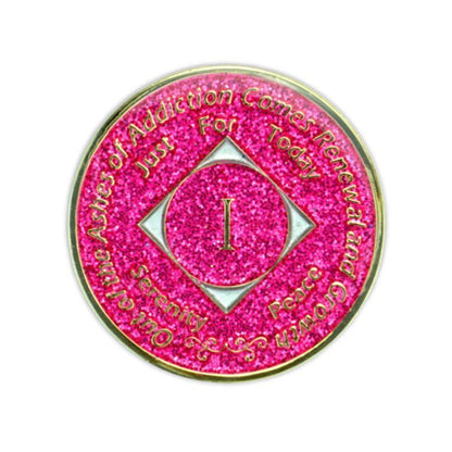 Pink Glitter Triplate NA Medallions - The Token Shop