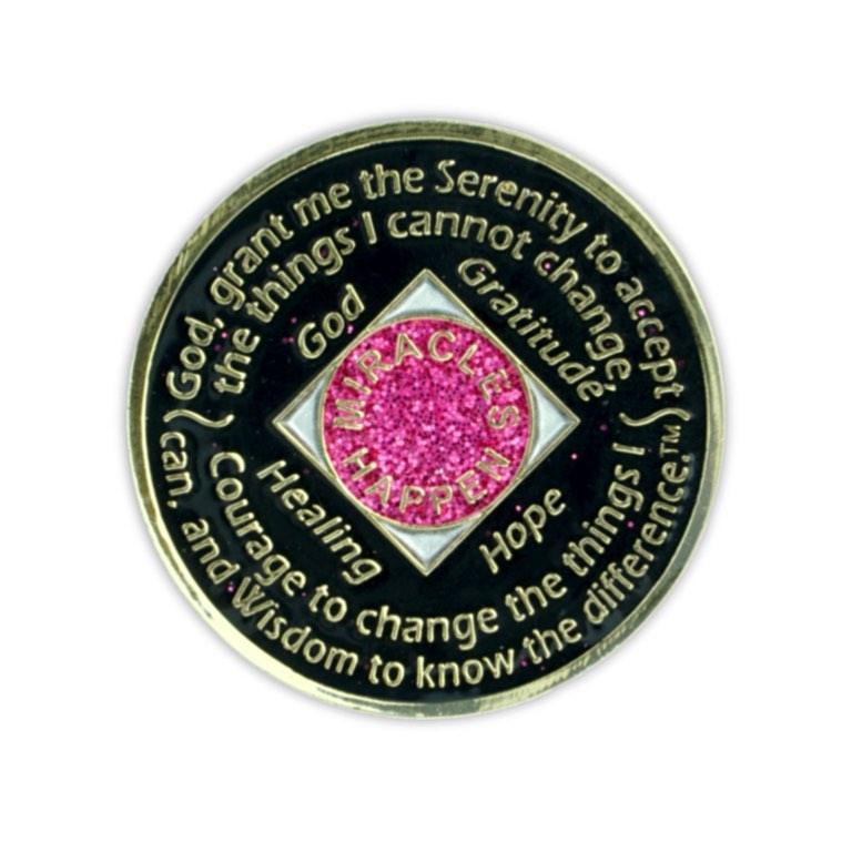 Pink Glitter Triplate NA Medallions - The Token Shop