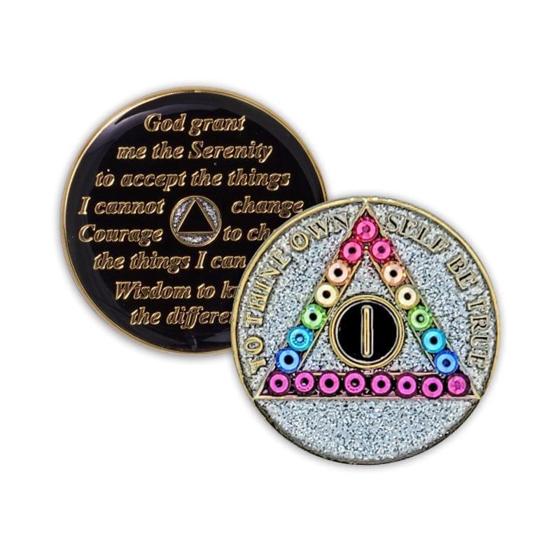 Rainbow Crystallized Silver Glitter Triplate AA Chips - The Token Shop