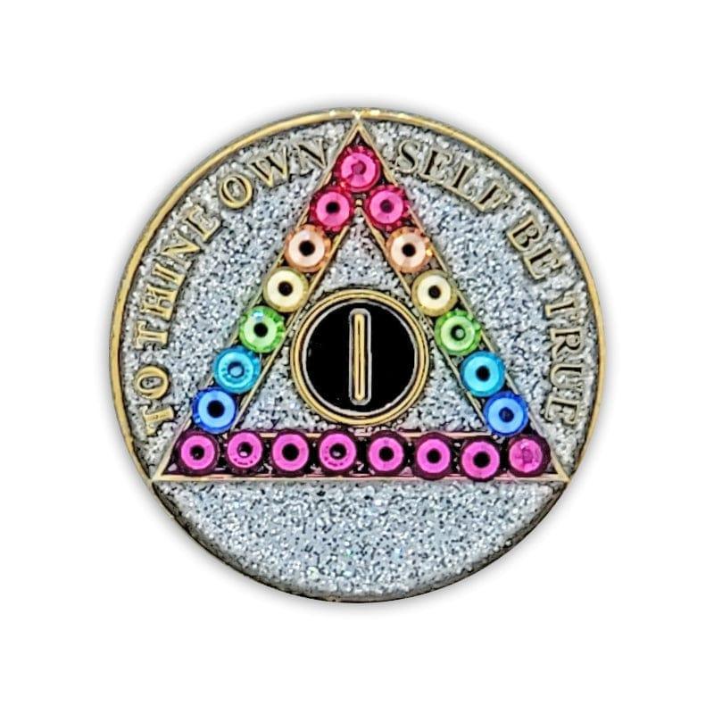 Rainbow Crystallized Silver Glitter Triplate AA Chips - The Token Shop