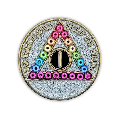 Rainbow Crystallized Silver Glitter Triplate AA Chips - The Token Shop
