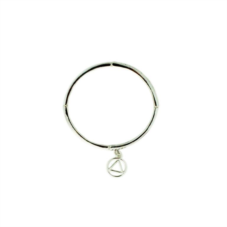 Serenity Prayer Metal Stretch Bracelet with AA Charm - Silver Tone - The Token Shop
