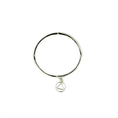 Serenity Prayer Metal Stretch Bracelet with AA Charm - Silver Tone - The Token Shop