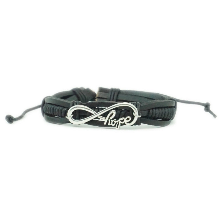 Black Leather Infinite Hope AA Bracelet - The Token Shop