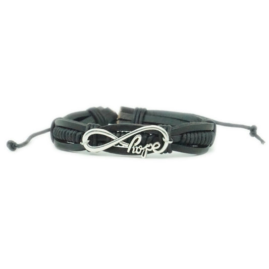 Black Leather Infinite Hope AA Bracelet - The Token Shop